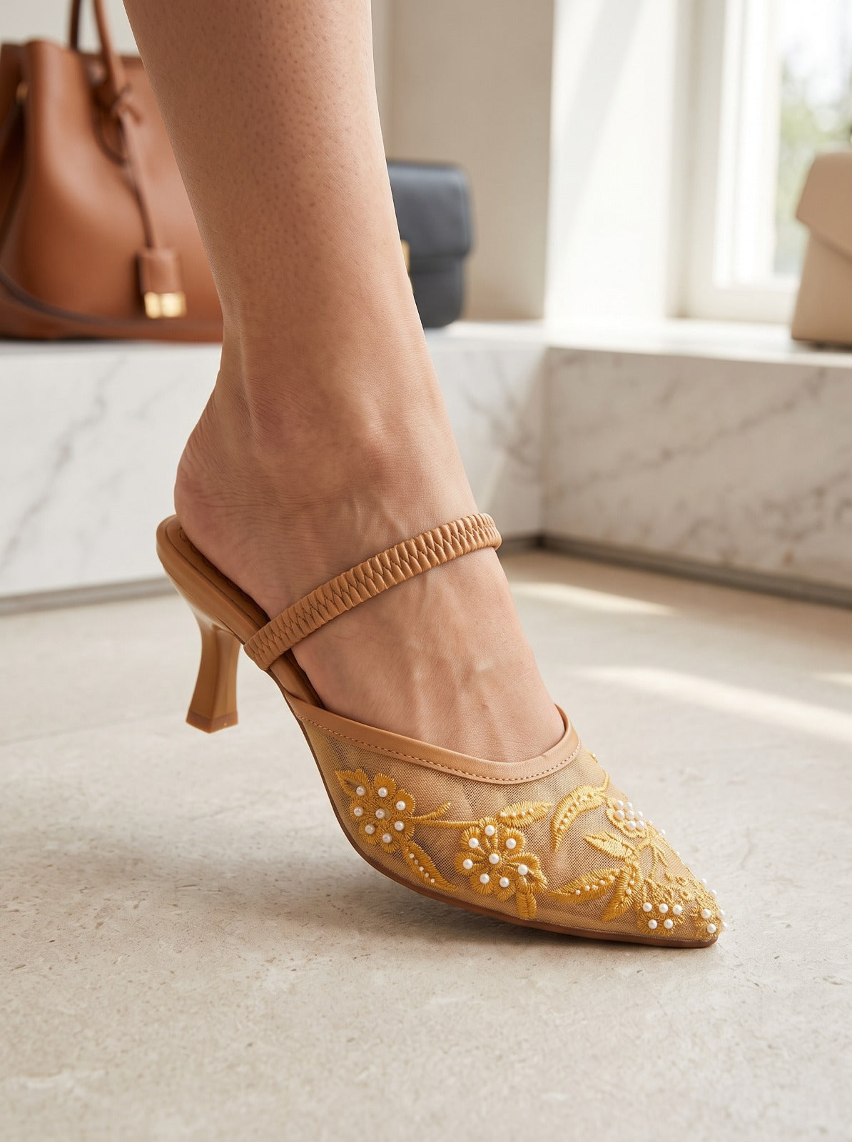 Gold Embroidered Mules
